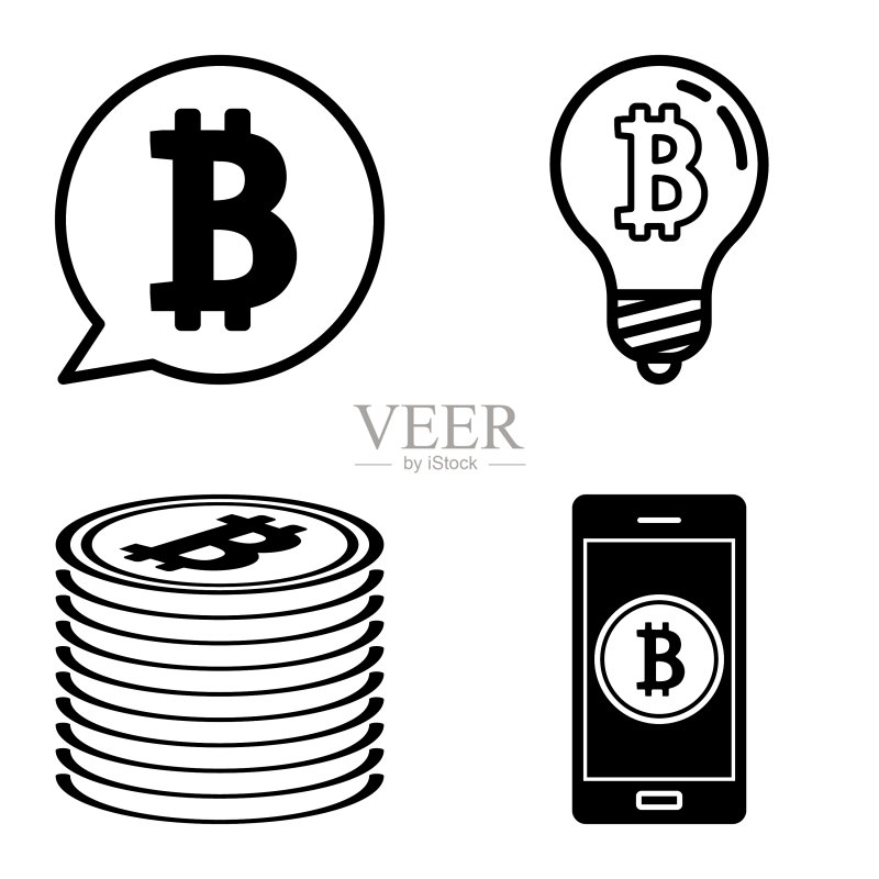 Bitcoins1-2平面图标设置在白色隔离图标素材