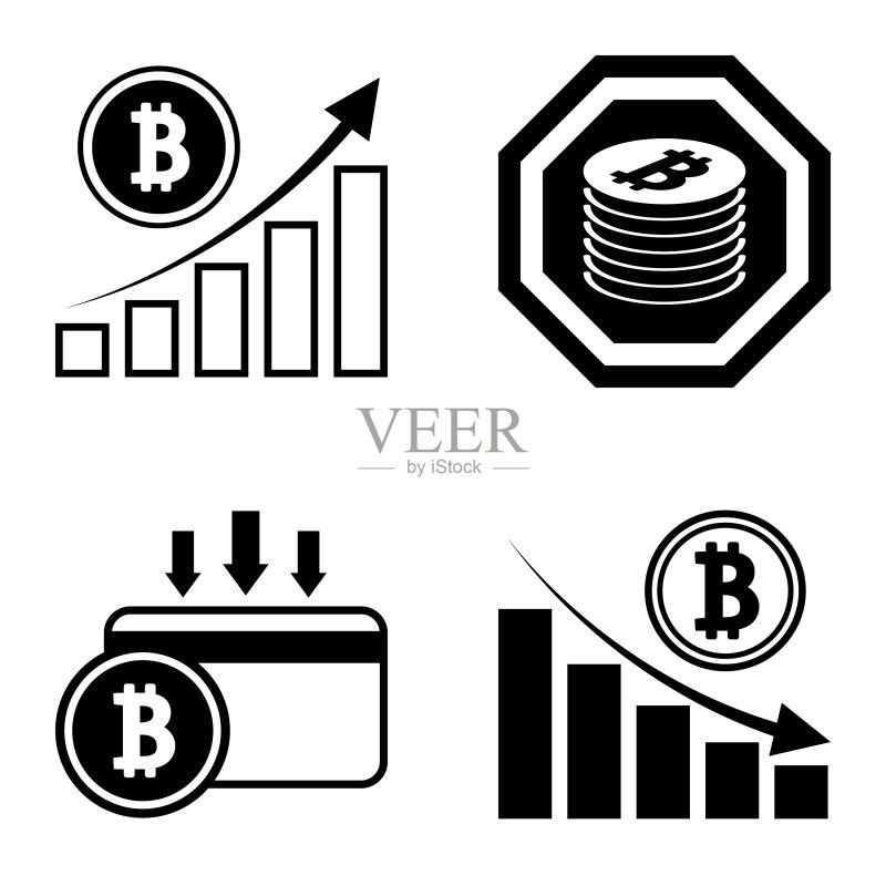 Bitcoins1-2平面图标设置在白色隔离图标素材