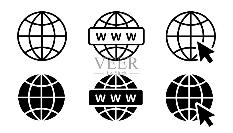 互联网地球矢量图标集,网站和WWW图标符号图标素材