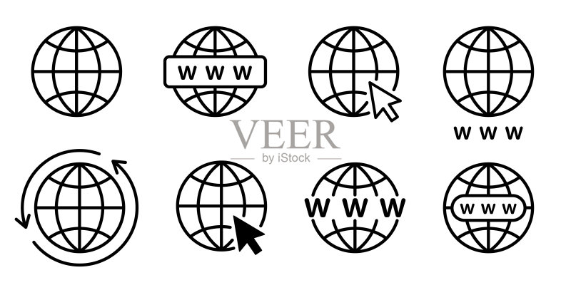 互联网地球矢量图标集,网站和WWW图标符号图标素材