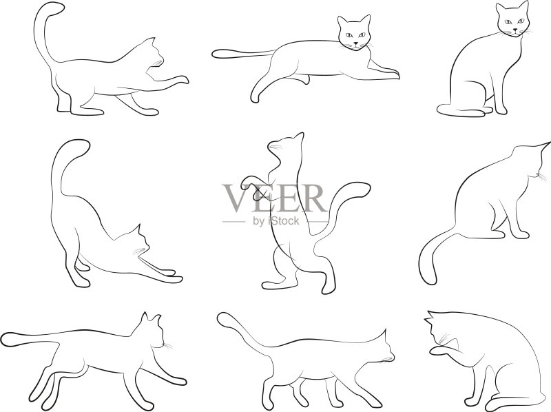 猫姿势轮廓设计图标素材