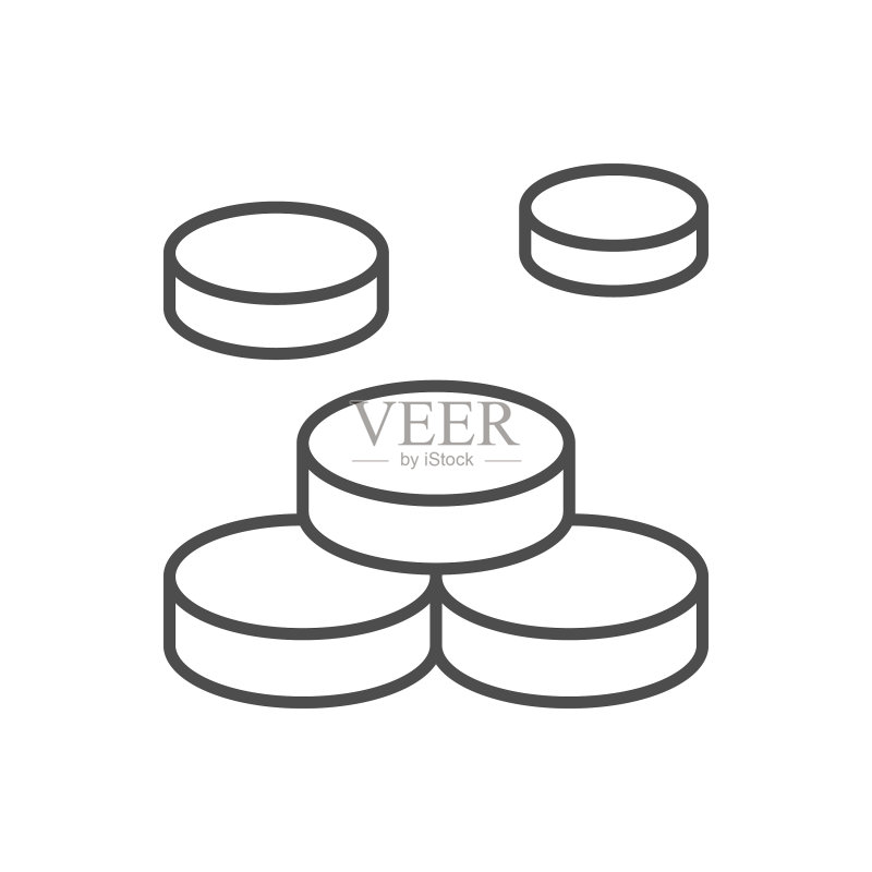 成堆的硬币线性轮廓图标图标素材