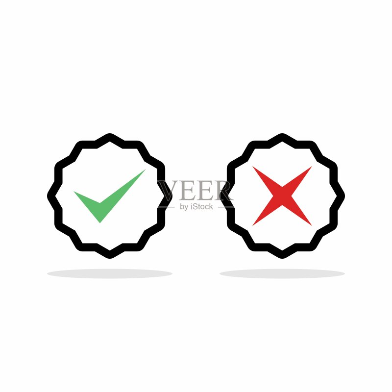 检查和错误标记,勾选和交叉标记,接受/拒绝,批准/不批准,是/否,对/错,绿色/红色,正确/错误,Ok/不Ok -矢量标记符号,绿色和红色。孤立的图标。图标素材