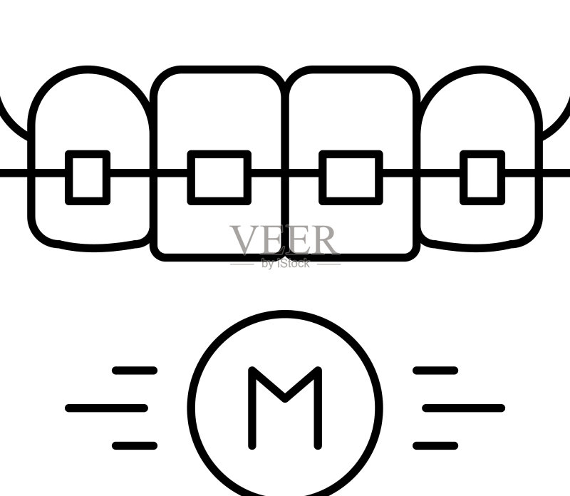 金属牙齿矫正器线条图标图标素材