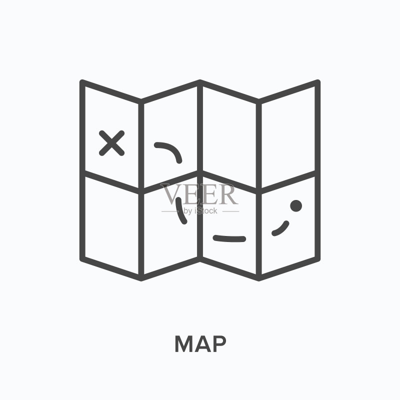 地图扁平线条图标轮廓图标素材