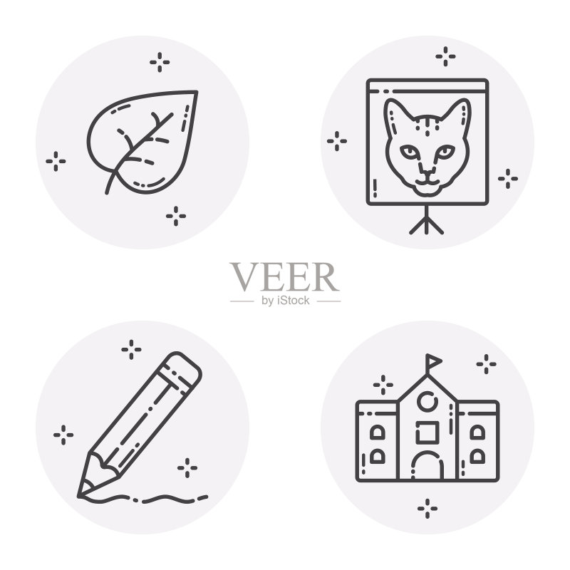 白色背景上的扁平教育图标集图标素材