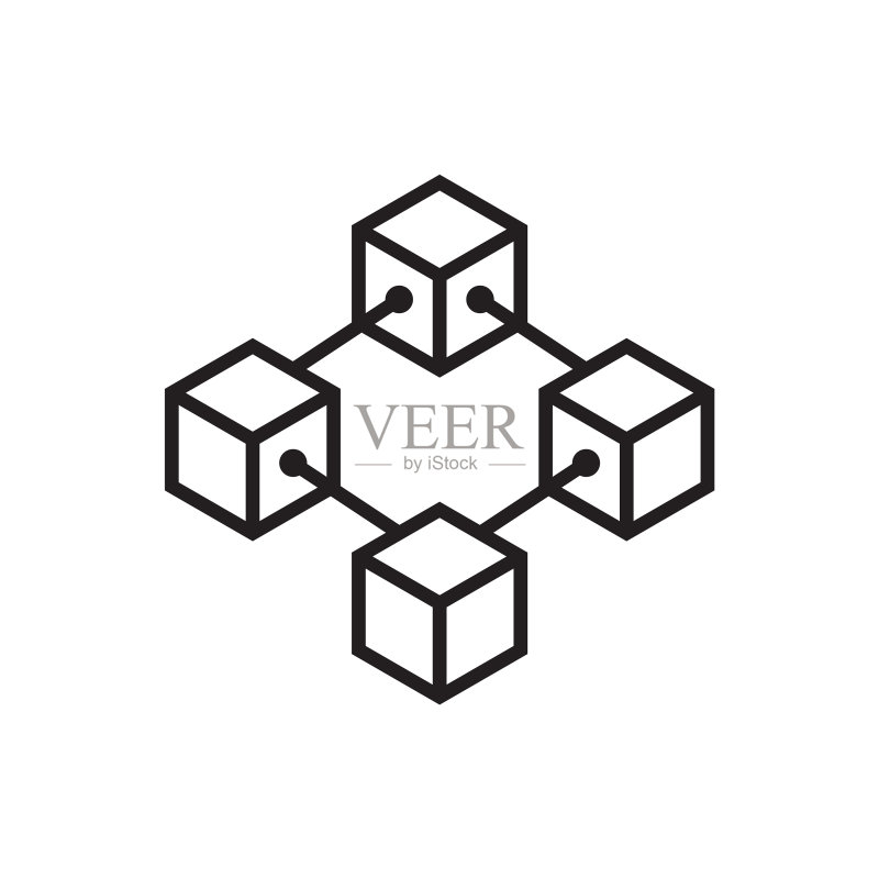 白色背景上的区块链立方体线性图标图标素材