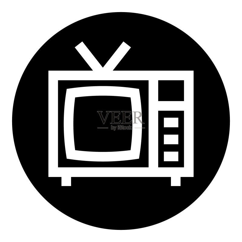 白色背景上的复古电视Glyph扁平图标图标素材