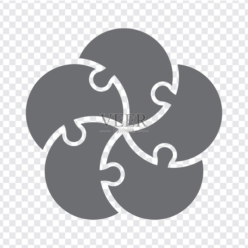 灰色圆形拼图简图,含五个元素,扁平设计图标素材