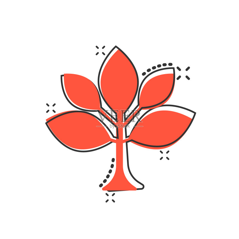 白色背景上的漫画风格植物卡通叶子图标图标素材