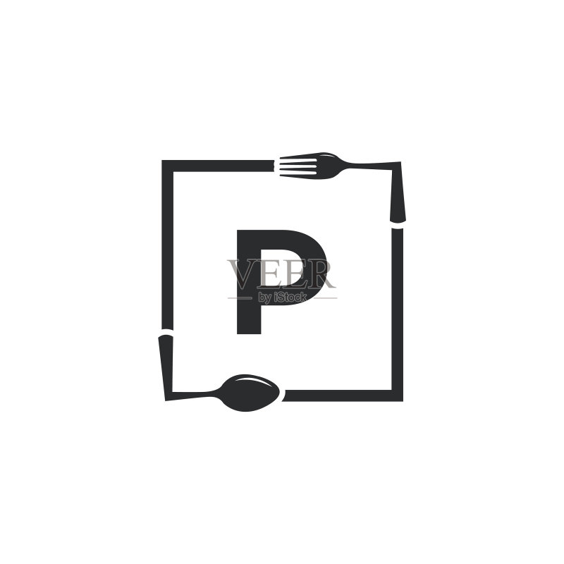 餐厅logo首字母P餐叉勺子图标素材