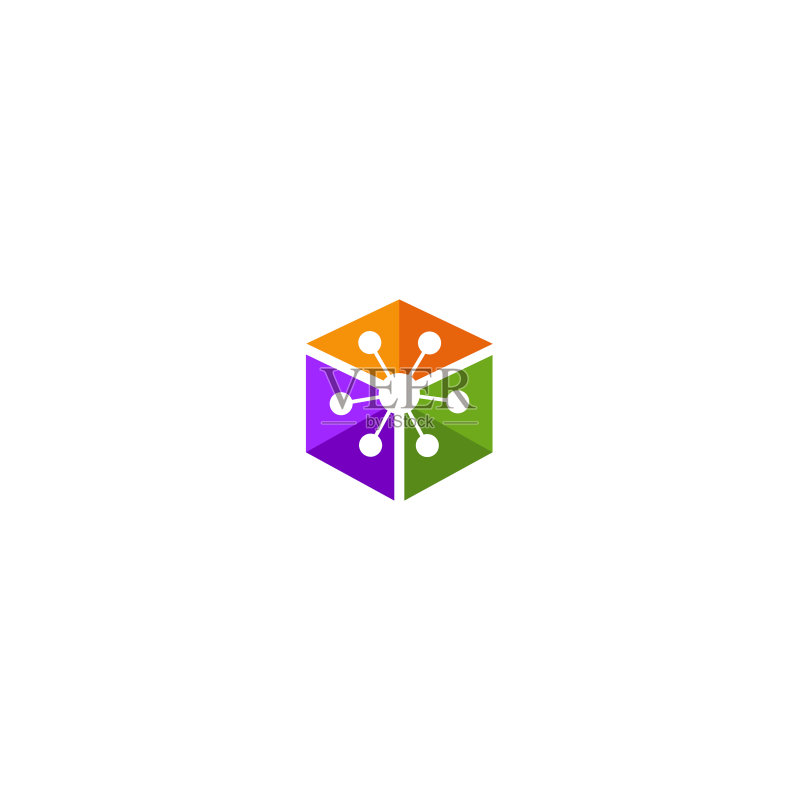 六边形点连接彩色logo图标素材