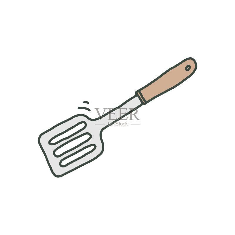 用于混合炒菜的厨房铲工具草图图标素材