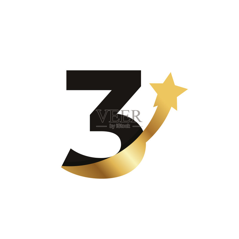 金色五角星数字3 logo图标符号模板图标素材