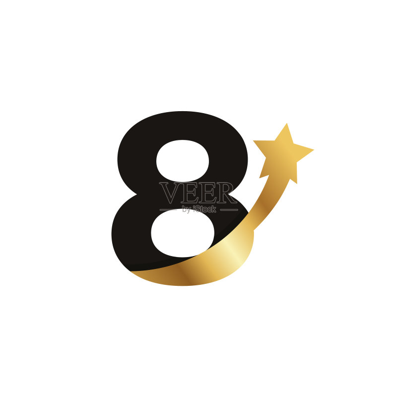 数字8金色星星Logo图标符号模板图标素材