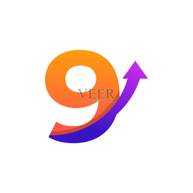 数字9箭头向上标志,适用于公司图标素材
