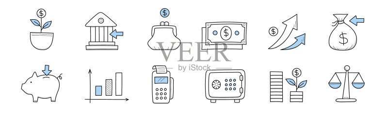 金融银行投资涂鸦图标隔离集图标素材