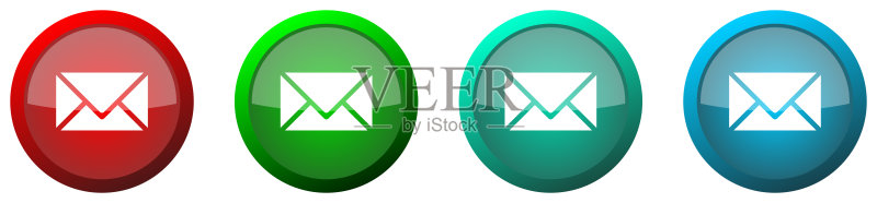 电子邮件信封圆形光泽Web图标集,彩色按钮,隔离在白色背景上图标素材