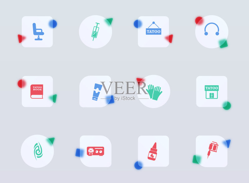 玻璃质感纹身沙龙时尚图标。用于网页、UI设计、APP和商业推广图标素材