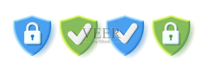 绿色和蓝色背景盾牌安全图标集图标素材