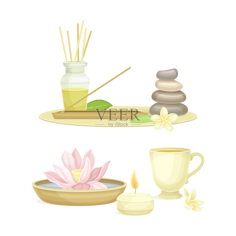 SPA用品套装:香薰、鹅卵石图标素材