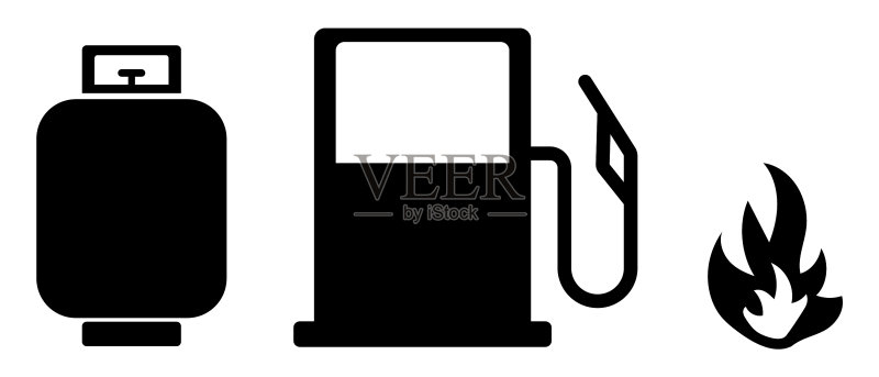 丙烷气体、加油站和火焰轮廓图标素材