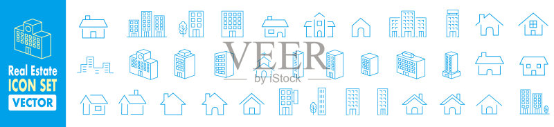 简约建筑房屋线条图标合集图标素材