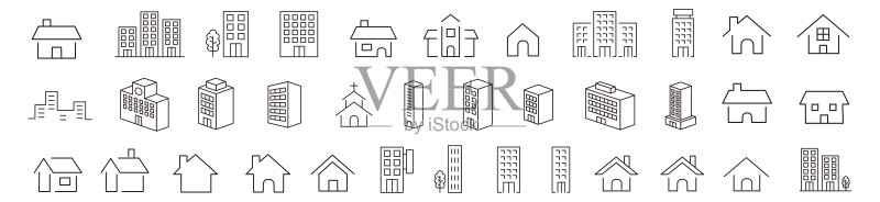 简约建筑房屋线条图标合集图标素材