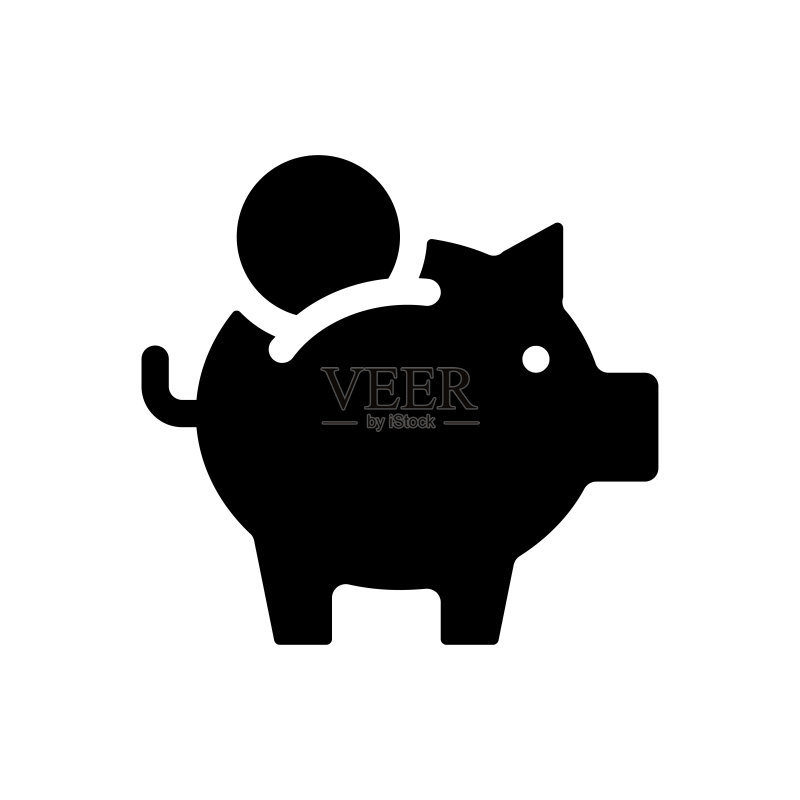 把硬币放入小猪储蓄罐黑色字形UI图标图标素材