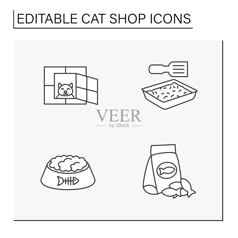 宠物猫商店线性图标合集图标素材