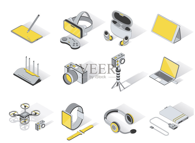 设备和小工具3D等距图标集图标素材