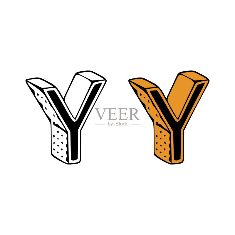 2.5D字母Y涂鸦,白色背景图标素材