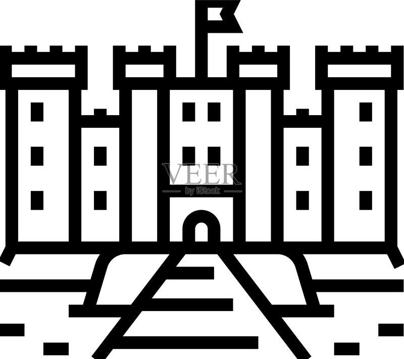 中世纪城堡建筑线性图标图标素材