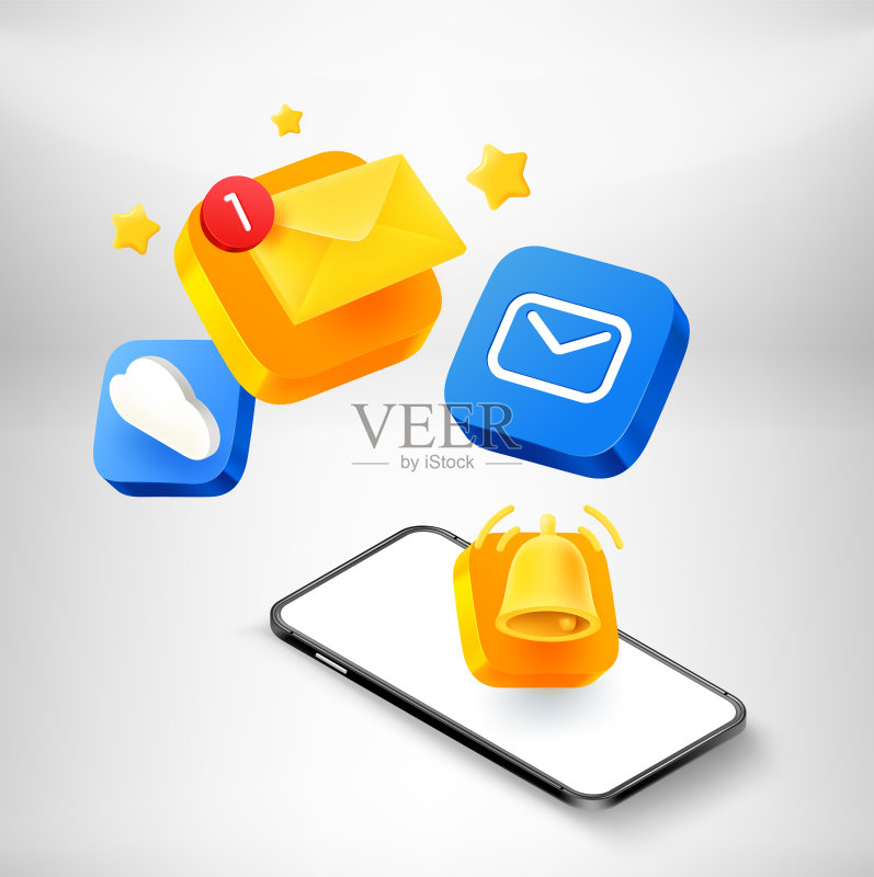 通过现代手机进行互联网邮件发送3D图标素材