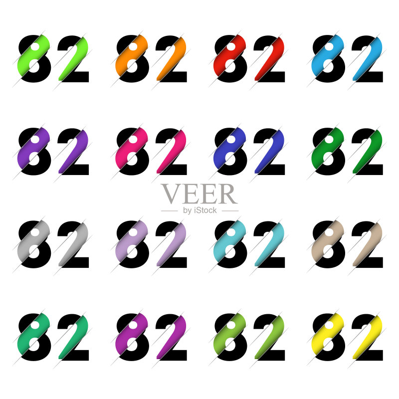 逼真3D 82数字剪纸图标素材
