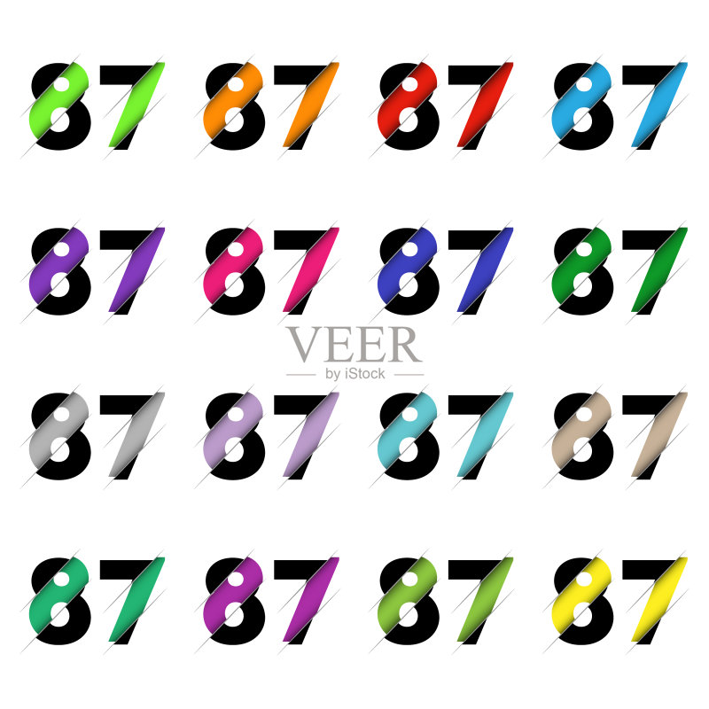 剪纸风格数字87,逼真3D效果图标素材