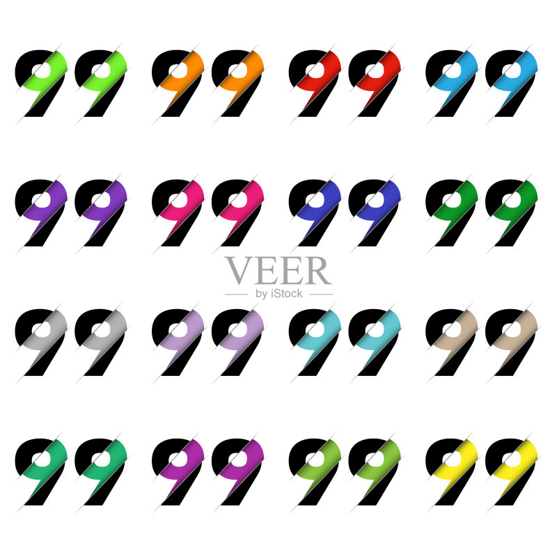 剪纸风格数字九十九99逼真3D效果图标素材