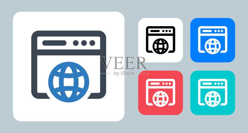 Web浏览器图标 - 矢量插图。Web,浏览器,互联网,网站,地球,托管,网络,网页,页面,全球,线条,轮廓,扁平,图标。图标素材