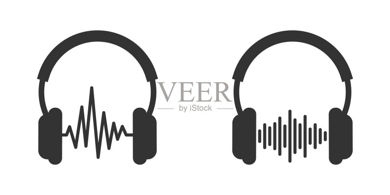 耳机和声波图标,带有声波节拍的耳机图标,矢量图。图标素材