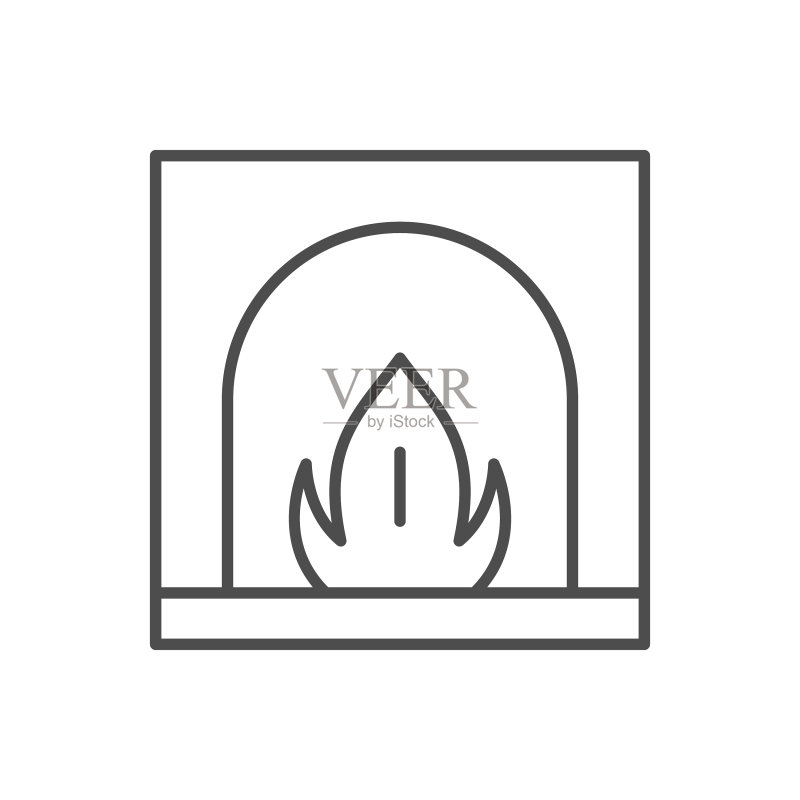 带火焰轮廓线的熔炉图标图标素材