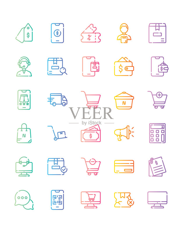 白色背景上隔离的电子商务图标集30图标素材
