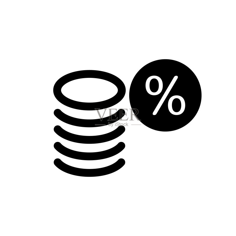堆叠的硬币和百分比图标。税率和利润率。矢量。图标素材