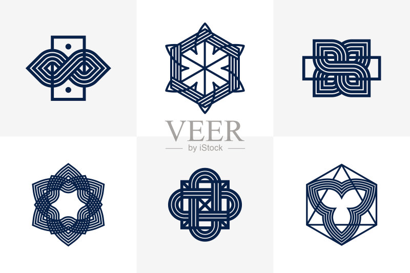 复古风格的交织线条图标集合,抽象几何线性符号矢量集,用于logo创建的图形设计元素图标素材