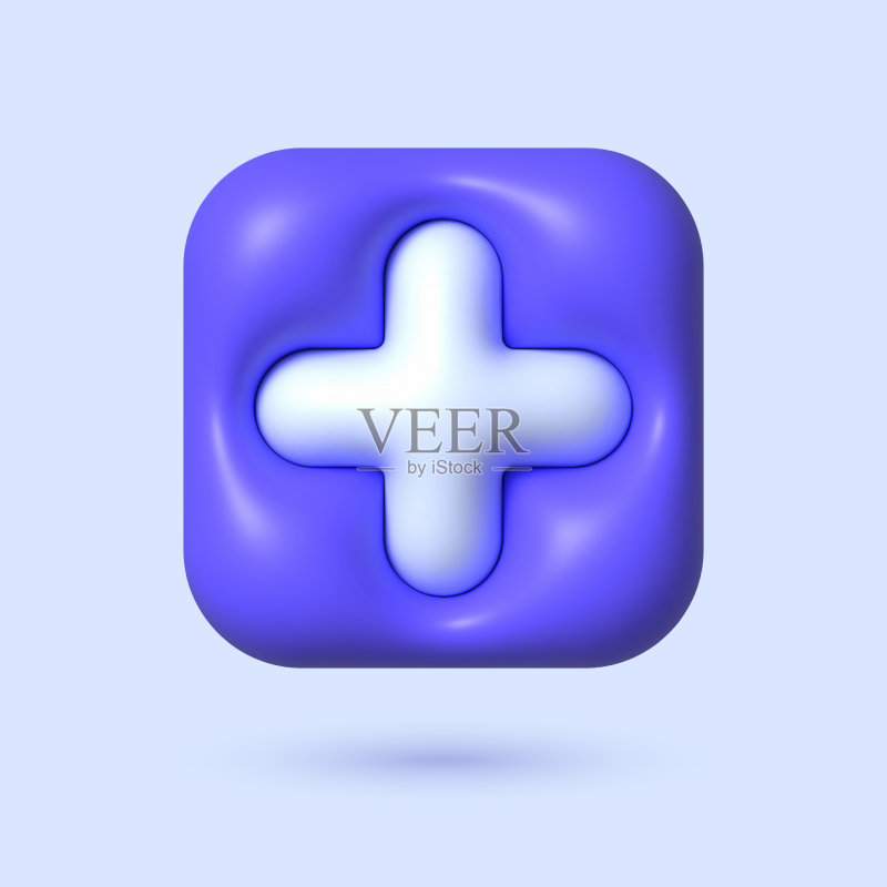 白色背景上的3D加号卡通图标素材