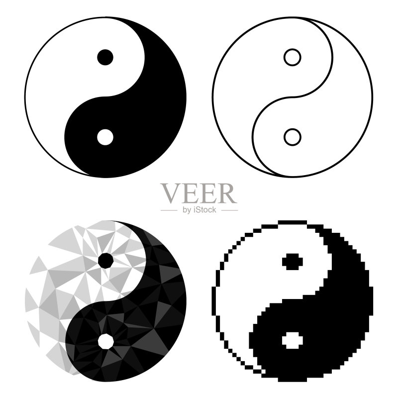 和谐与平衡的阴阳符号线稿图标素材
