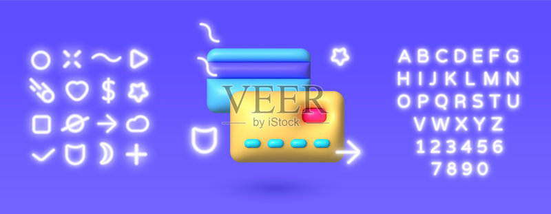 3D霓虹灯名片3D渲染图标素材