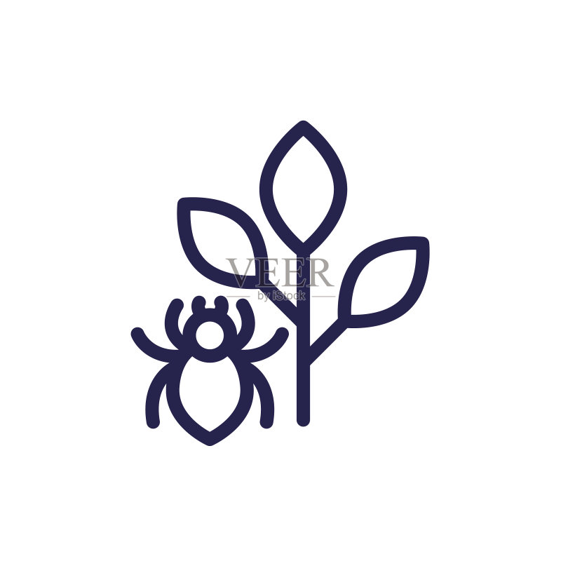 白色背景上的病虫害和植物线条图标图标素材