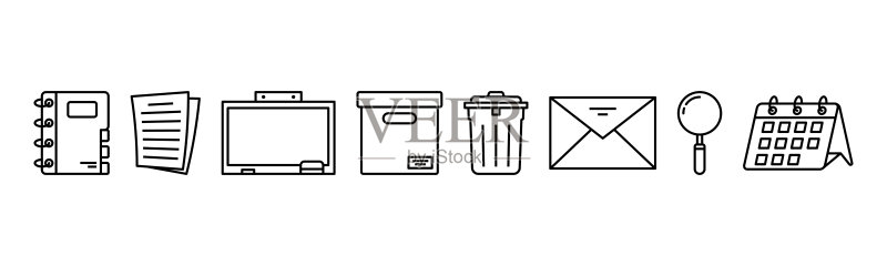 办公文具线性艺术图标集设计模板矢量插画图标素材