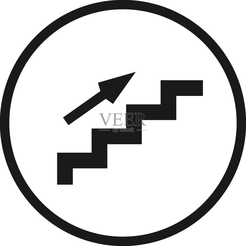 楼上圆形标志向上楼梯黑色符号图标素材