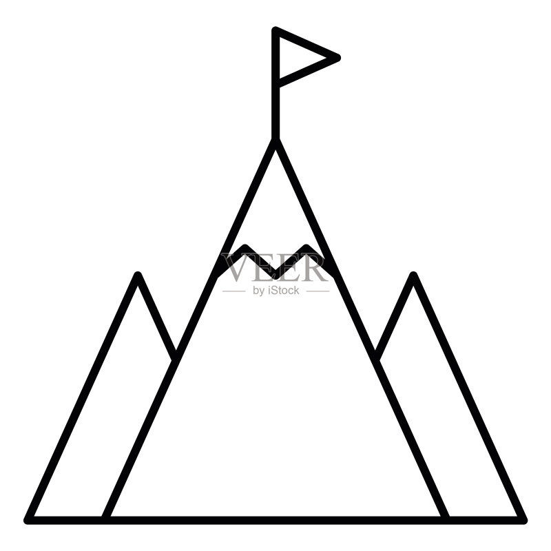 带有旗帜细线的山峰图标图标素材